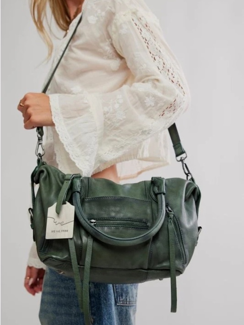 We The Free Sage Green Green Leather Baby Emerson Bag